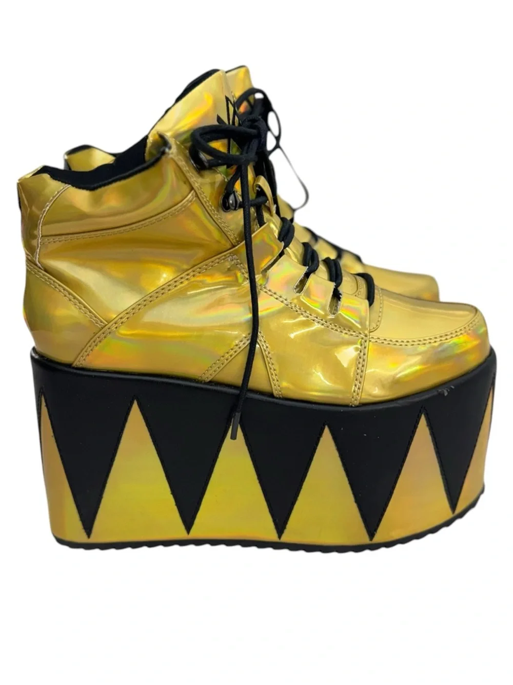 YRU Gold Holographic Alien Platform Boots Festival Rave Goth Chunky Lace Ups S7